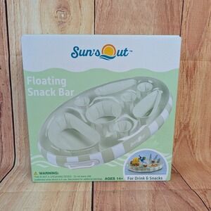 Suns Out Floating Snack Bar Inflatable Pool Tray Green Stripe Cabana 29in x 19in